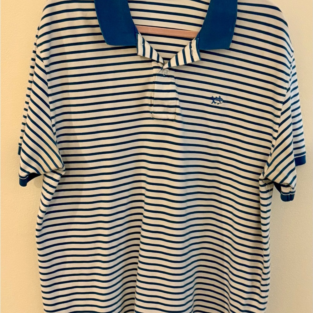 Southern Tide Stripjack Striped Polo Shirt with Blue Collar